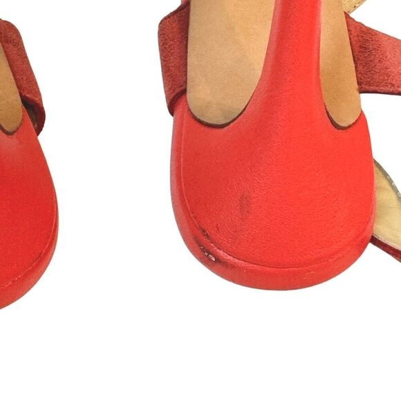 Charles David Strappy Colorblock Heels Stiletto in Red & Peach Leather 8.5 - Picture 8 of 11